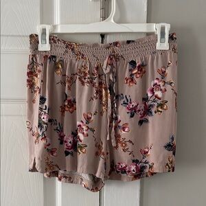 Pink Floral Shorts with Elastic Waist